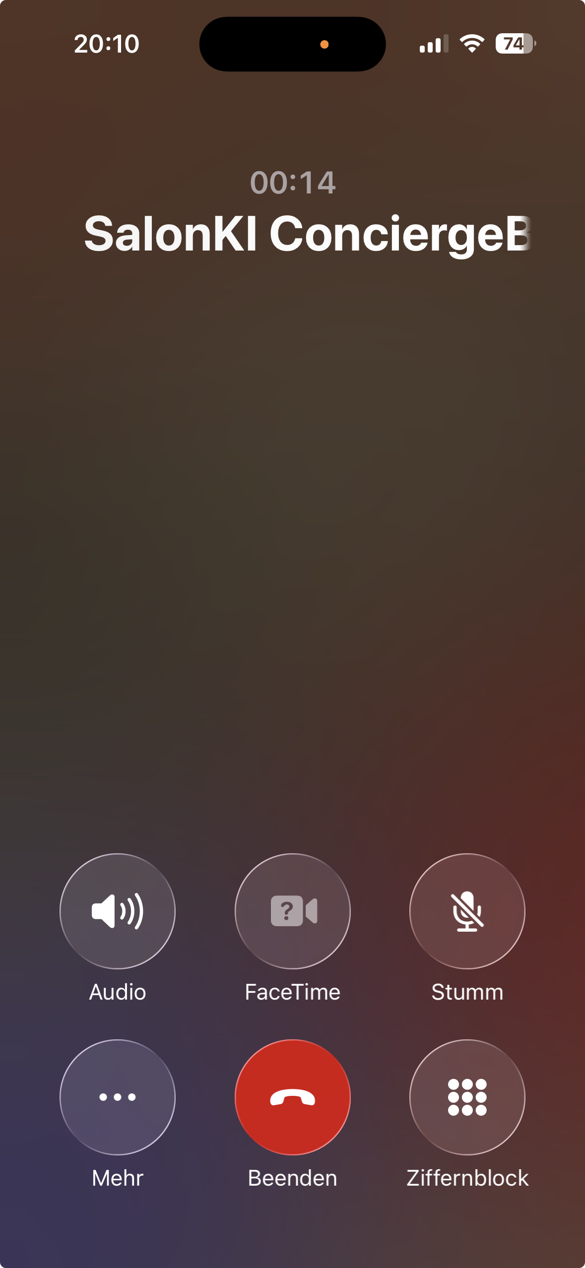 Phone-Screenshot eines ConciergeBeauty-Anrufs